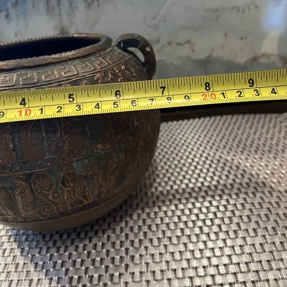Vintage Greek Earthenware Jar Figural Motif Decor 5.8